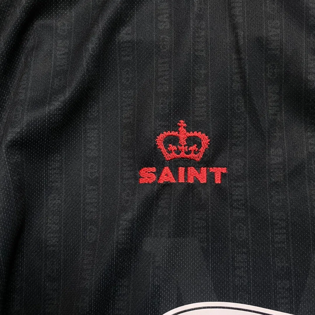 SAINT M×××××× SOCCER SHIRT 'FAITH'/BLK FAITH Football Long Sleeve Black S-XL This design has a lot of craftsmanship Digital fabric printing/front positioning printing laser cutting Offset printing + flocking printing + embossing Imported Behringer machine embroidery Flat machine collar + cuffs Genuine consistent main mark/wash mark/cherub mark